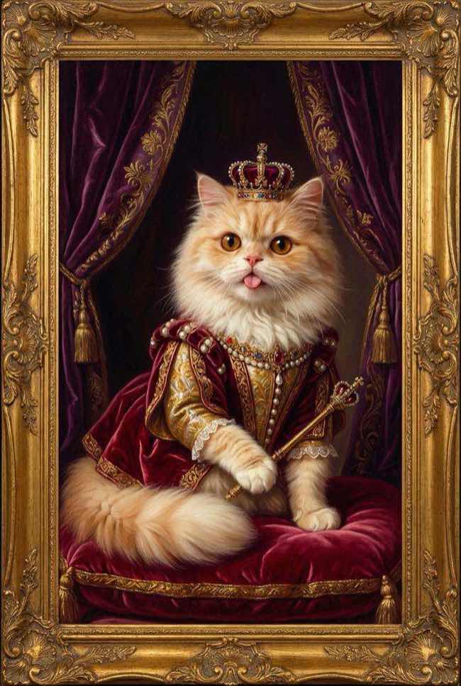 Royal AI cat portrait made with the pet portrait generator