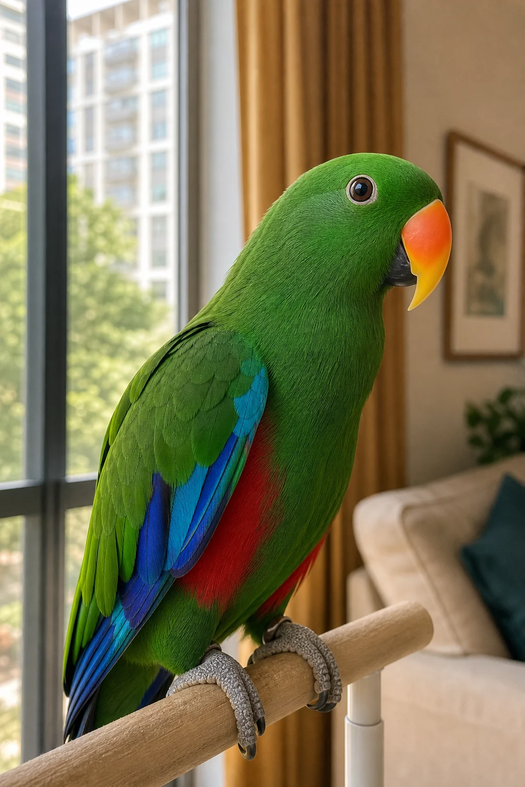 Natural iPhone-style photo of a Parrot before Art Deco Poster conversion