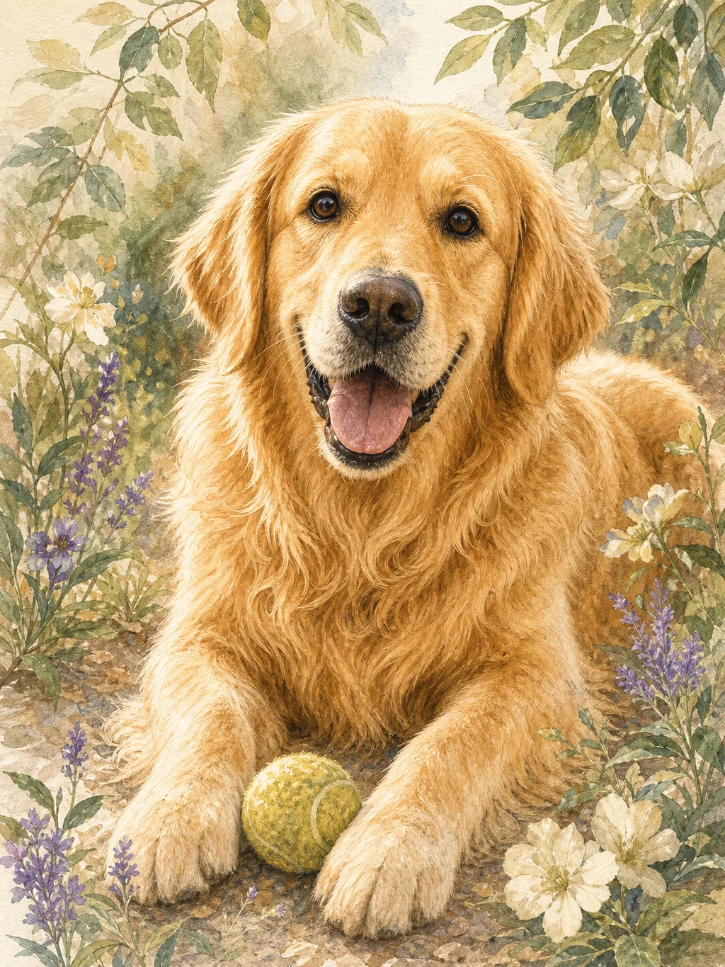 Botanical Portrait Golden retriever pet portrait example