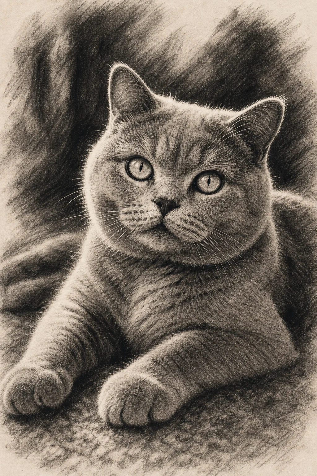 Charcoal Portrait Gray cat pet portrait example