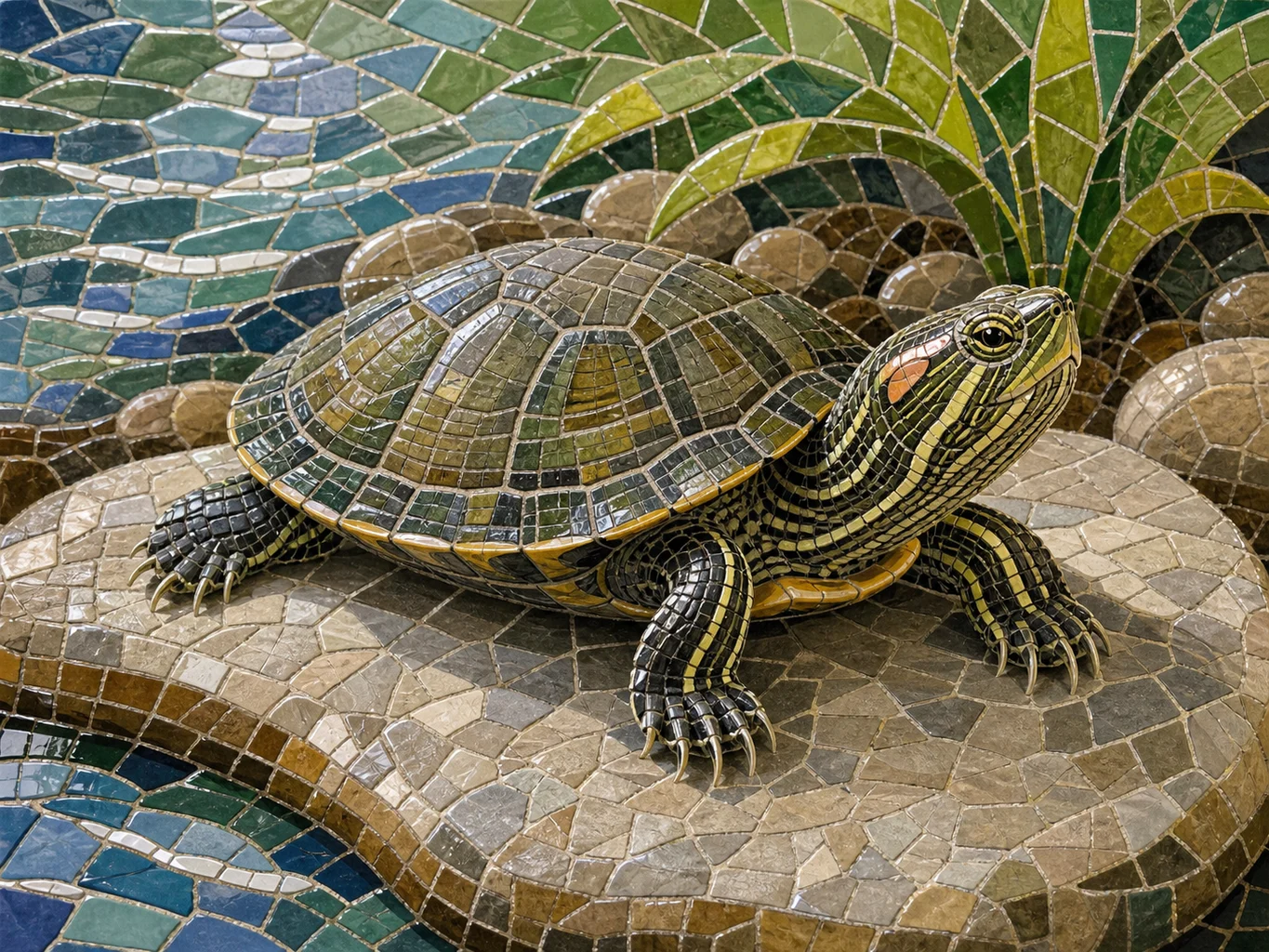 Mosaic Tile Turtle pet portrait example