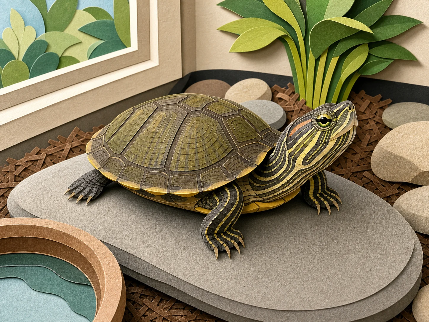 Paper Cutout Turtle pet portrait example