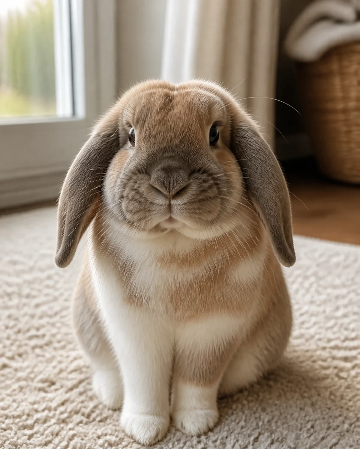 Natural iPhone-style photo of a Lop-eared rabbit before Pastel Illustration conversion