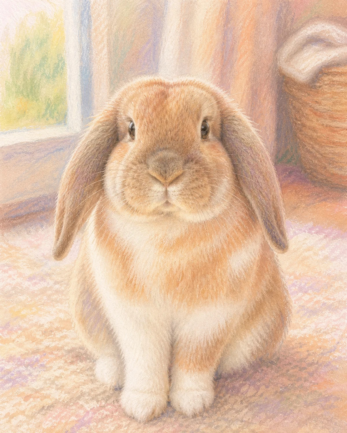 Pastel Illustration Lop-eared rabbit pet portrait example