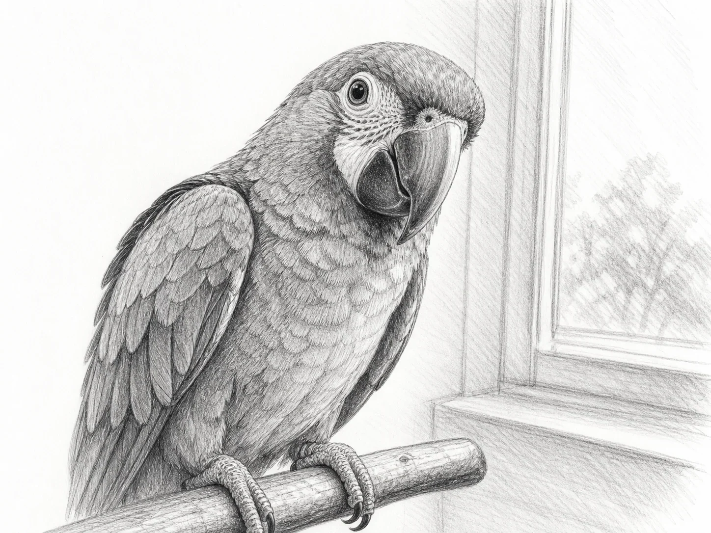 Pencil Sketch Parrot pet portrait example