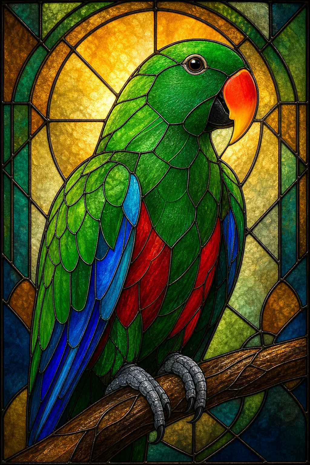 Stained Glass Macaw parrot pet portrait example