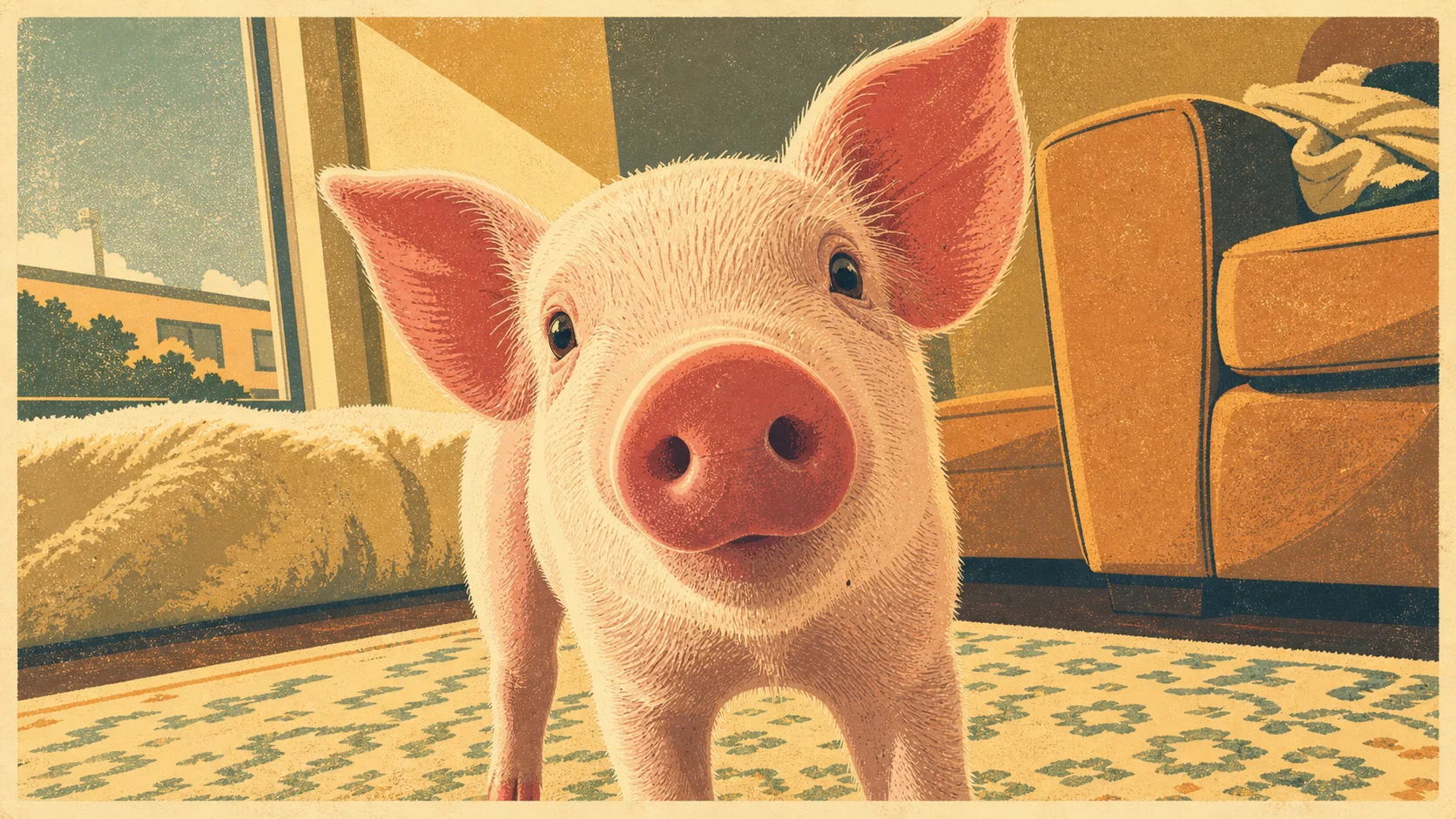 Vintage Poster Pig pet portrait example