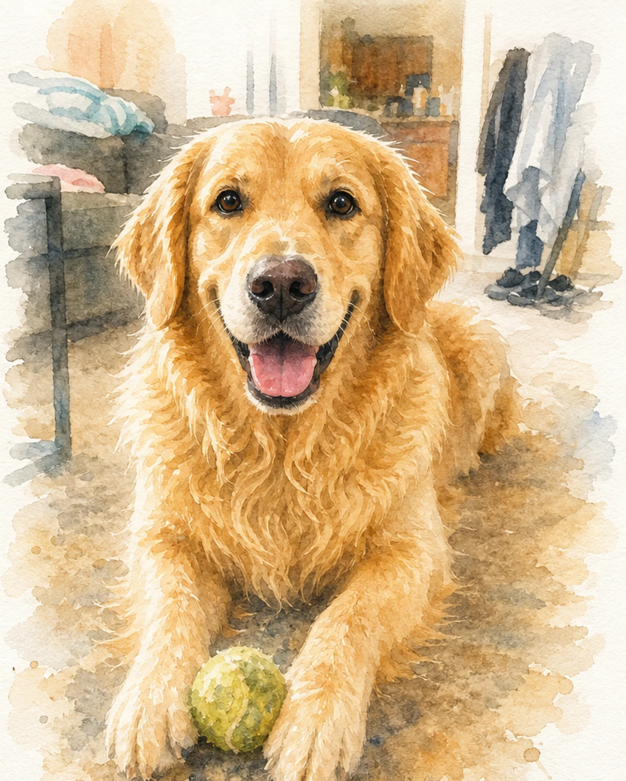 Watercolor Golden retriever pet portrait example