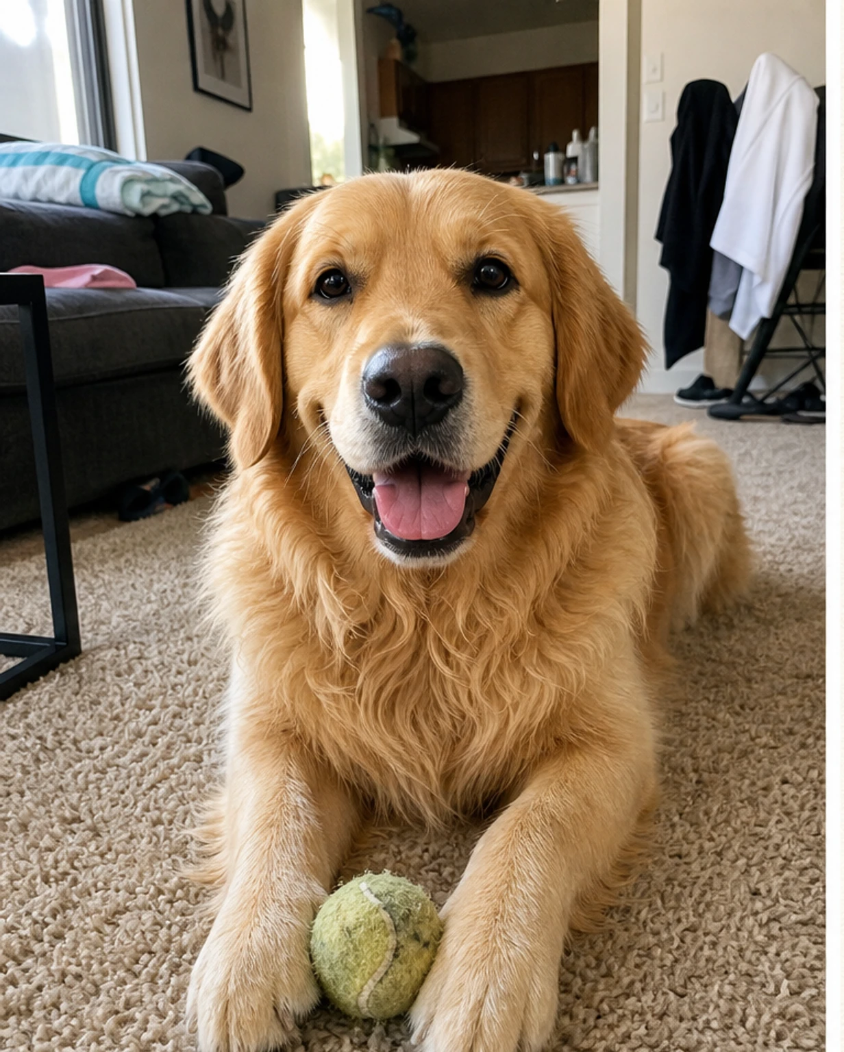 Natural iPhone-style photo of a Golden retriever before Watercolor conversion